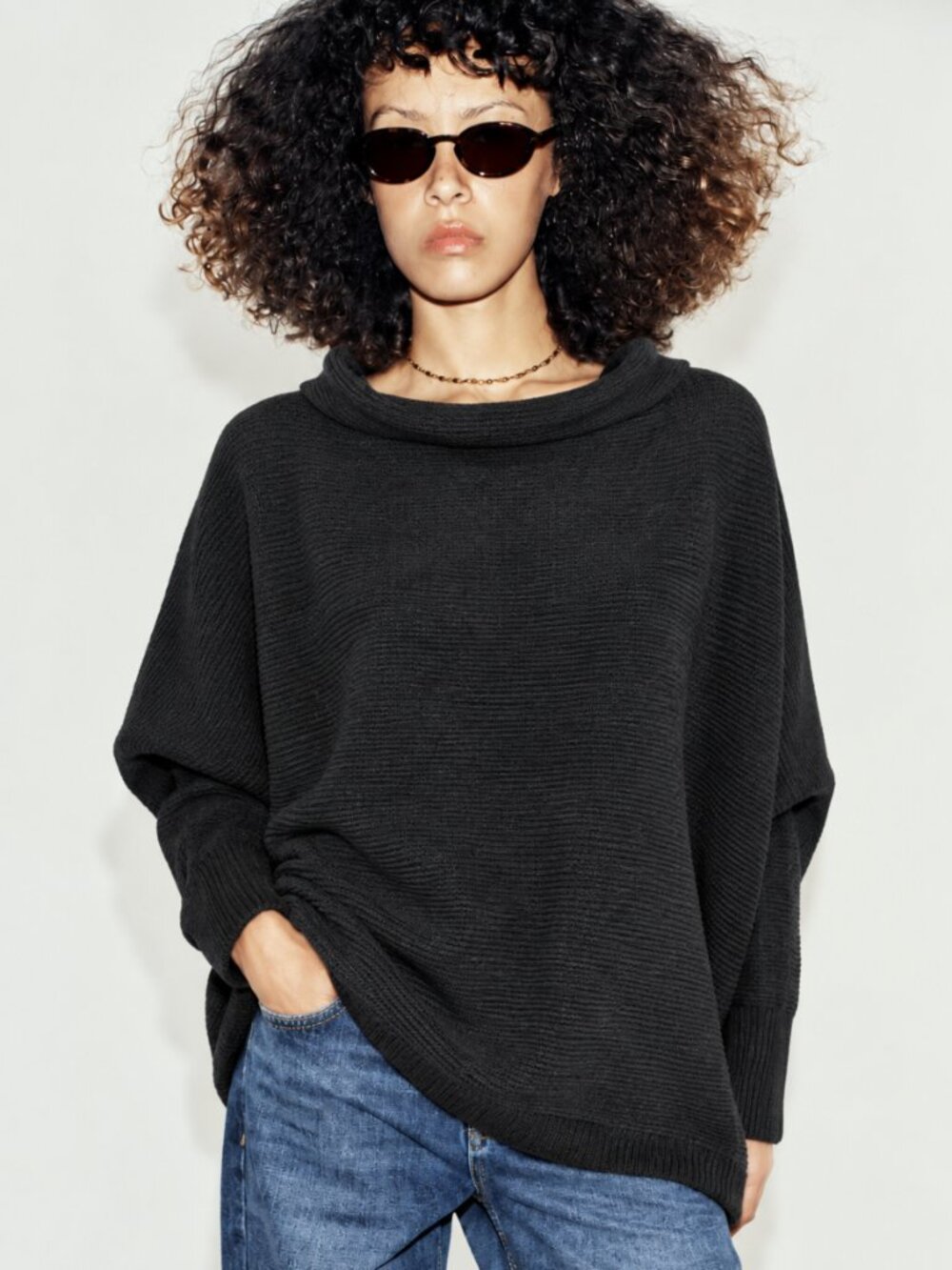 Free People Black Cowl Neck Sweater Oversized Size S Minimalist